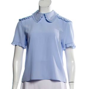 FLASH⚡️⚡️⚡️SALE!!! RED Valentino 100% Silk Soft Blue Polo w/ Ruffles.Like New!XS